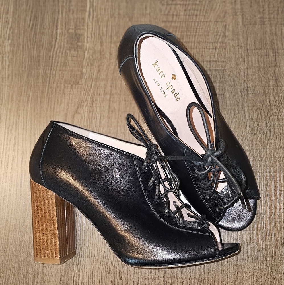 Kate Spade Black Leather Lace-Up Heels